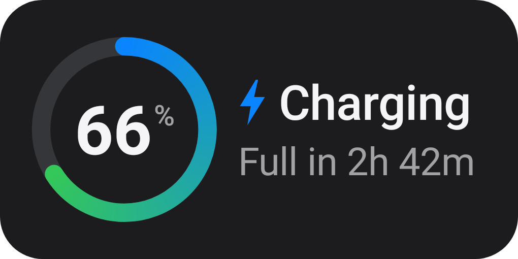 Wide widget: 66 percent, charging, full in 2 hours 42 minutes